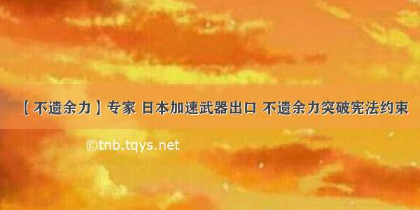 【不遗余力】专家 日本加速武器出口 不遗余力突破宪法约束