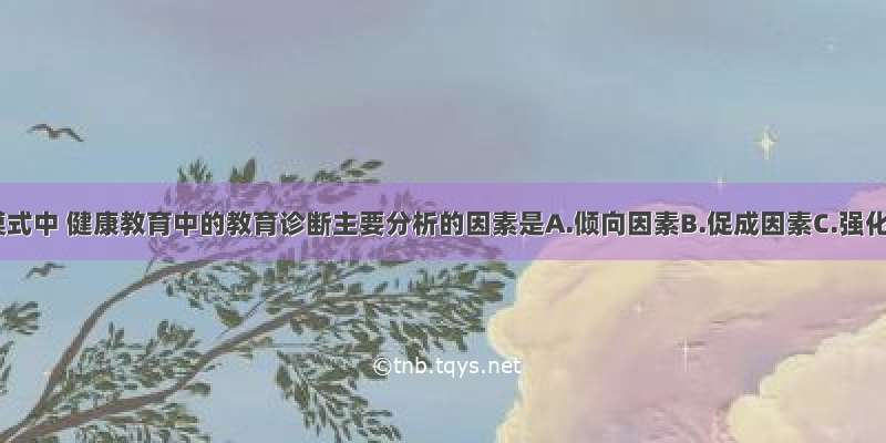 在格林模式中 健康教育中的教育诊断主要分析的因素是A.倾向因素B.促成因素C.强化因素