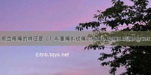 瘀血疼痛的特征是（）A.重痛B.绞痛C.胀痛D.灼痛E.刺痛ABCDE