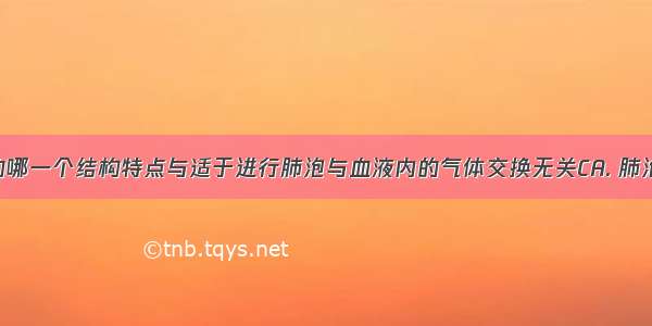 呼吸系统的哪一个结构特点与适于进行肺泡与血液内的气体交换无关CA. 肺泡壁很薄B. 