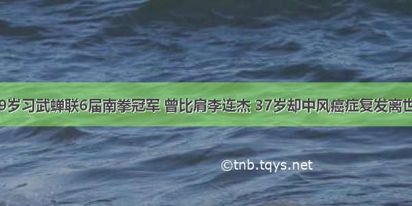 9岁习武蝉联6届南拳冠军 曾比肩李连杰 37岁却中风癌症复发离世