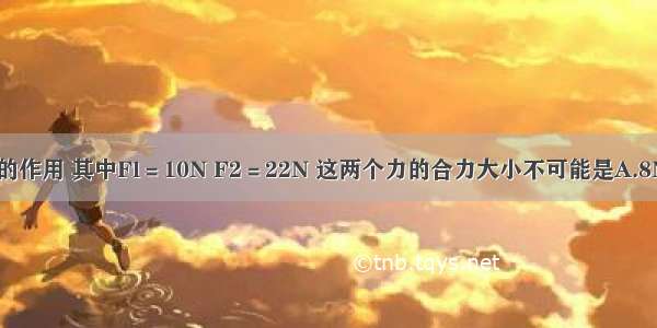 一个物体受到两个力的作用 其中Fl＝10N F2＝22N 这两个力的合力大小不可能是A.8NB.12NC.28ND.32N