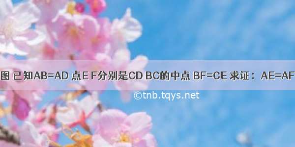 如图 已知AB=AD 点E F分别是CD BC的中点 BF=CE 求证：AE=AF．