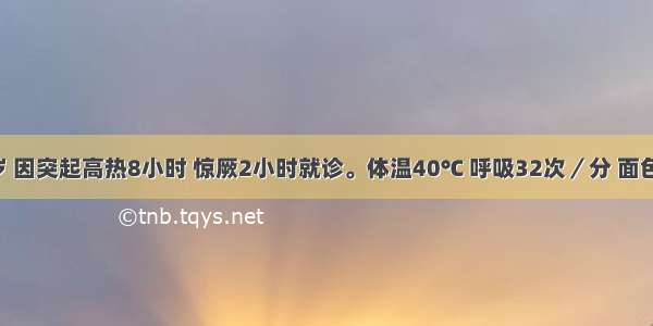 患儿 4岁 因突起高热8小时 惊厥2小时就诊。体温40℃ 呼吸32次／分 面色苍白 四