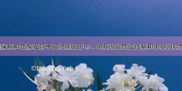 青少年型糖尿病和性腺发育不良分别属于BA. 单基因显性遗传病和单基因隐性遗传病B. 