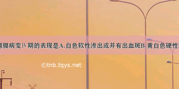 糖尿病性视网膜病变Ⅳ期的表现是A.白色软性渗出或并有出血斑B.黄白色硬性渗出或并有出