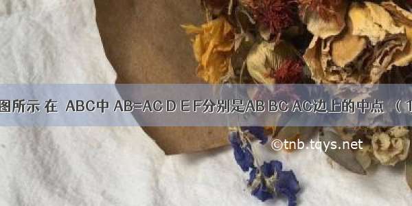 已知：如图所示 在△ABC中 AB=AC D E F分别是AB BC AC边上的中点．（1）求证：