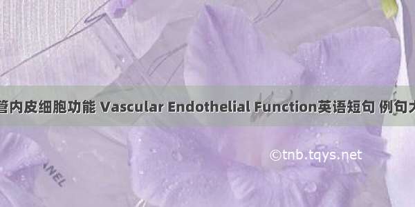 血管内皮细胞功能 Vascular Endothelial Function英语短句 例句大全