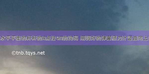 如图所示 在水平平衡的杆杆的A点挂4N的钩码 用调好的弹簧测力计竖直向上拉杠杆的B点