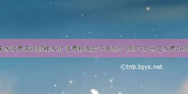 某城市自来水收费实行阶梯水价 收费标准如下表所示 用户5月份交水费45元 则所用水