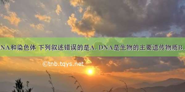 关于基因 DNA和染色体 下列叙述错误的是A. DNA是生物的主要遗传物质B. 染色体是由