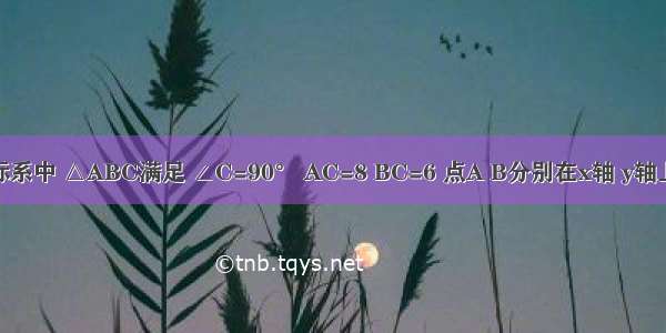 在直角坐标系中 △ABC满足 ∠C=90° AC=8 BC=6 点A B分别在x轴 y轴上 当A点从