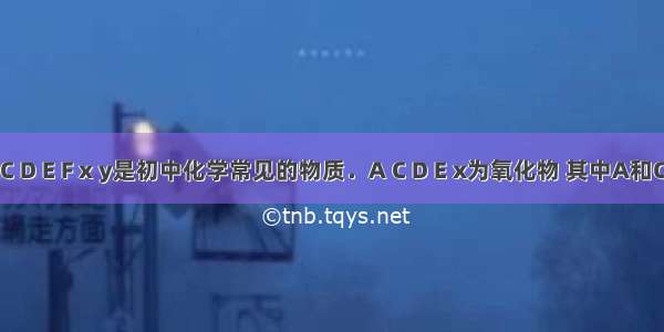 A B C D E F x y是初中化学常见的物质．A C D E x为氧化物 其中A和C D和