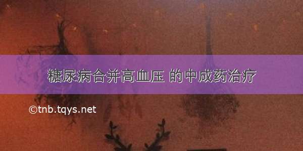 糖尿病合并高血压 的中成药治疗