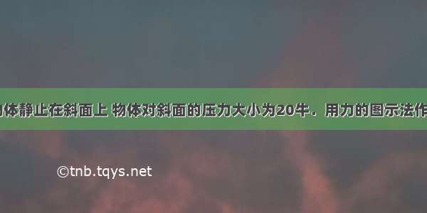 如图所示 物体静止在斜面上 物体对斜面的压力大小为20牛．用力的图示法作出斜面受到