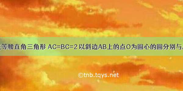 如图 △ABC是等腰直角三角形 AC=BC=2 以斜边AB上的点O为圆心的圆分别与AC BC相切