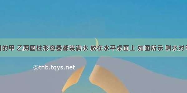 容积相同的甲 乙两圆柱形容器都装满水 放在水平桌面上 如图所示 则水对甲 乙两容