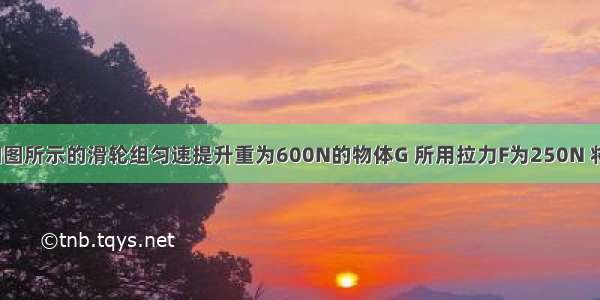 工人师傅用如图所示的滑轮组匀速提升重为600N的物体G 所用拉力F为250N 将重物提升5m