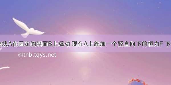 如图所示 物块A在固定的斜面B上运动 现在A上施加一个竖直向下的恒力F 下列说法正确