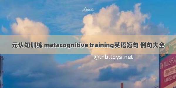 元认知训练 metacognitive training英语短句 例句大全