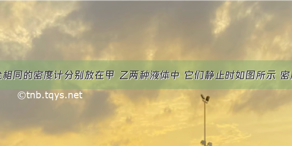 把两只完全相同的密度计分别放在甲 乙两种液体中 它们静止时如图所示 密度计所受到