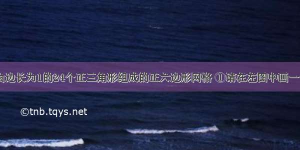 如图所示是由边长为1的24个正三角形组成的正六边形网格 ①请在左图中画一个与已知△A