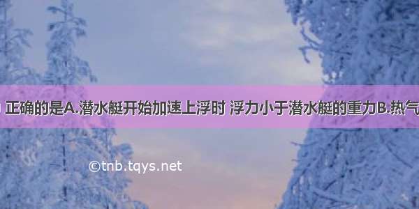 下列说法中 正确的是A.潜水艇开始加速上浮时 浮力小于潜水艇的重力B.热气球上升到一