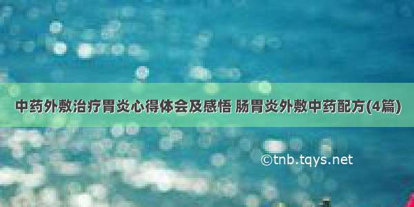 中药外敷治疗胃炎心得体会及感悟 肠胃炎外敷中药配方(4篇)