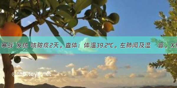 女性 8岁。寒战 发热 咳脓痰2天。查体：体温39.2℃。左肺闻及湿啰音。X线胸片：左