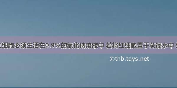 单选题人的红细胞必须生活在0.9％的氯化钠溶液中 若将红细胞置于蒸馏水中 红细胞会因吸