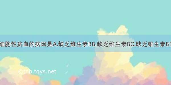 营养性巨幼细胞性贫血的病因是A.缺乏维生素BB.缺乏维生素BC.缺乏维生素BD.缺乏乙酸E.