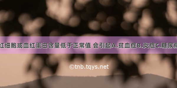 血液里的红细胞或血红蛋白含量低于正常值 会引起A.贫血症B.炎症C.糖尿病D.白血病