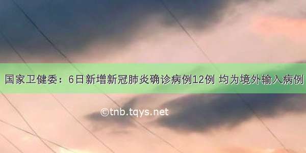 国家卫健委：6日新增新冠肺炎确诊病例12例 均为境外输入病例