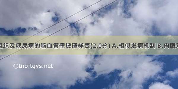 皮肤瘢痕组织及糖尿病的脑血管壁玻璃样变(2.0分) A.相似发病机制 B.肉眼观形态相似