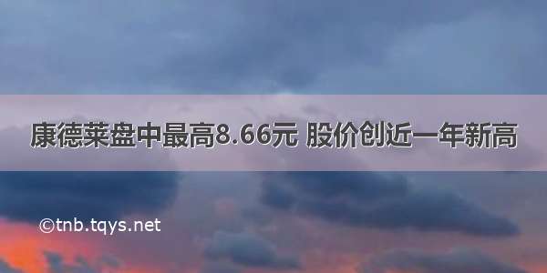 康德莱盘中最高8.66元 股价创近一年新高