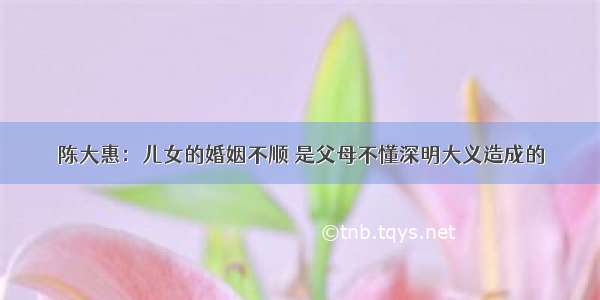 陈大惠：儿女的婚姻不顺 是父母不懂深明大义造成的