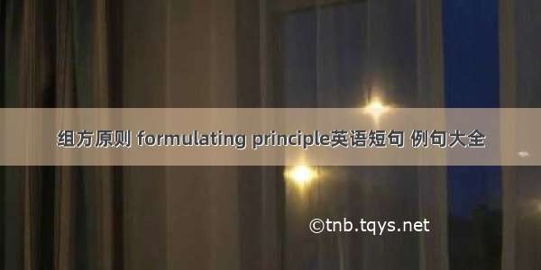 组方原则 formulating principle英语短句 例句大全