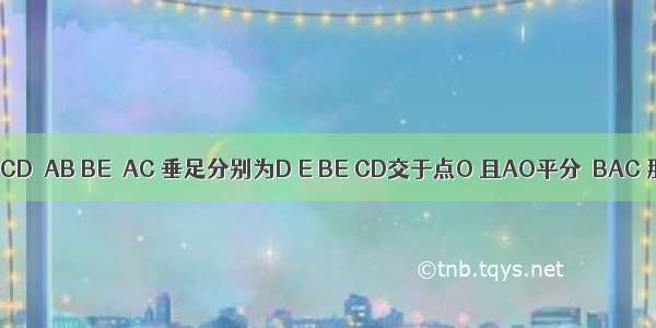 如图 已知CD⊥AB BE⊥AC 垂足分别为D E BE CD交于点O 且AO平分∠BAC 那么图中