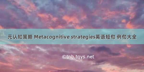 元认知策略 Metacognitive strategies英语短句 例句大全