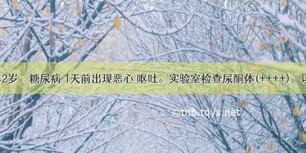 患者男 42岁。糖尿病 1天前出现恶心 呕吐。实验室检查尿酮体(++++)。该患者的