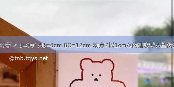 如图 在△ABC中 ∠B=90° AB=6cm BC=12cm 动点P以1cm/s的速度从A出发沿边AB向点B