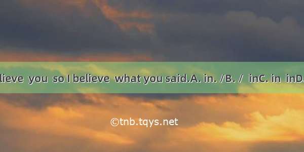 I believe  you  so I believe  what you said.A. in. /B. /  inC. in  inD. /  /