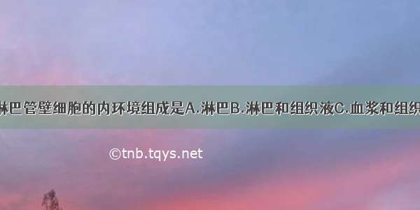 单选题毛细淋巴管壁细胞的内环境组成是A.淋巴B.淋巴和组织液C.血浆和组织液D.血浆和