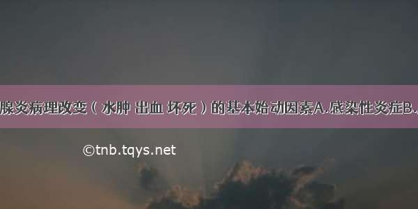 产生急性胰腺炎病理改变（水肿 出血 坏死）的基本始动因素A.感染性炎症B.胰管内压升