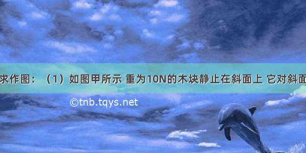 按照题目要求作图：（1）如图甲所示 重为10N的木块静止在斜面上 它对斜面的压力大小