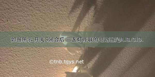 如图所示 开关S闭合后 三盏灯并联的电路图是A.B.C.D.