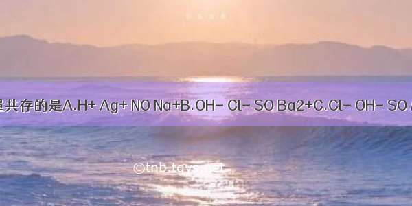 下列各组离子 能在溶液中大量共存的是A.H+ Ag+ NO Na+B.OH- Cl- SO Ba2+C.Cl- OH- SO Mg2+D.H+ Na+ Ca2+ CO