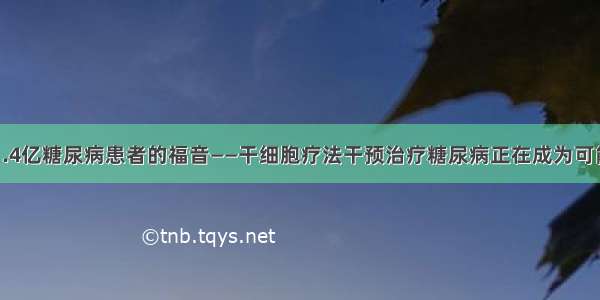 1.4亿糖尿病患者的福音——干细胞疗法干预治疗糖尿病正在成为可能