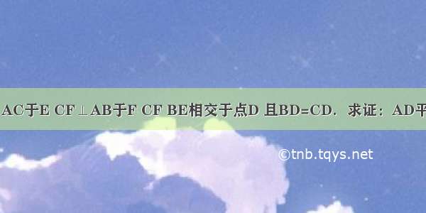 如图 BE⊥AC于E CF⊥AB于F CF BE相交于点D 且BD=CD．求证：AD平分∠BAC．