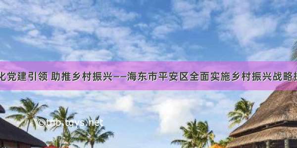 强化党建引领 助推乡村振兴——海东市平安区全面实施乡村振兴战略掠影